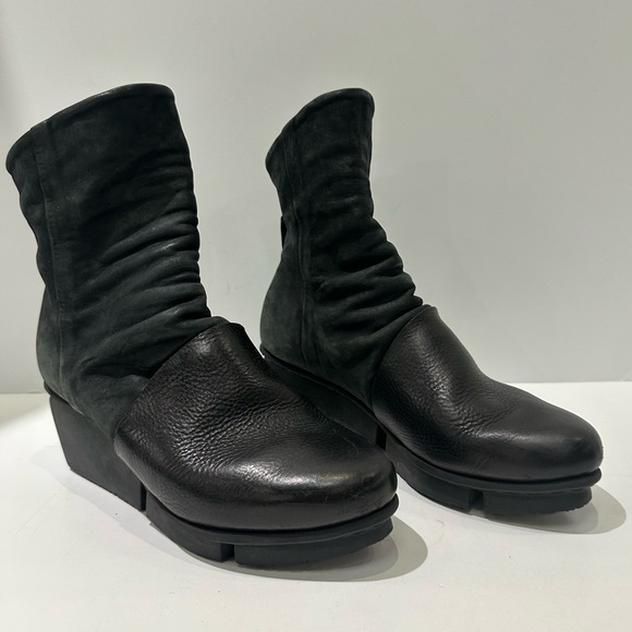 Trippen Platform Rouched Wedge Genuine Suede Leather Ankle Boots Size EU 38 US 8 - Picture 1 of 14